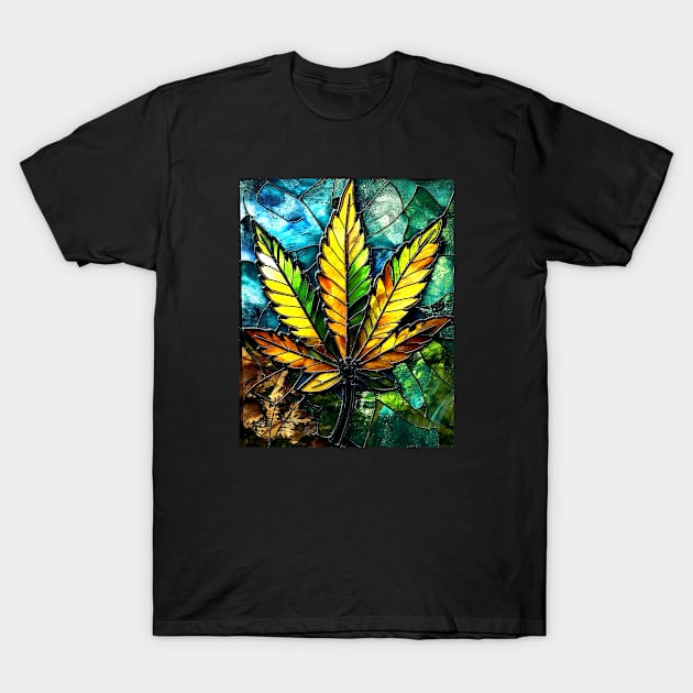 Stained Glass Marijuana Leaf #1 T-Shirt by Butterfly Venom